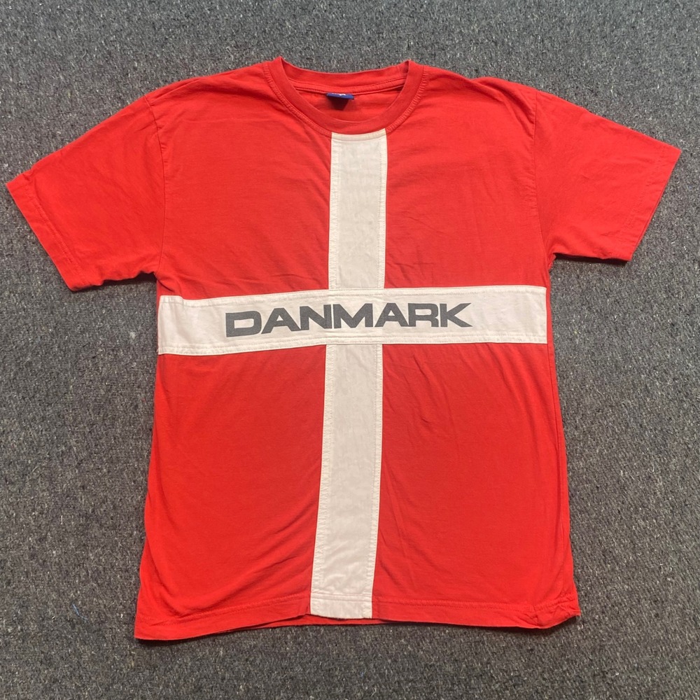 Monogram Danmark TShirt Sz S Mens Red Skater Streetwear Graphic Denmark Flag Tee